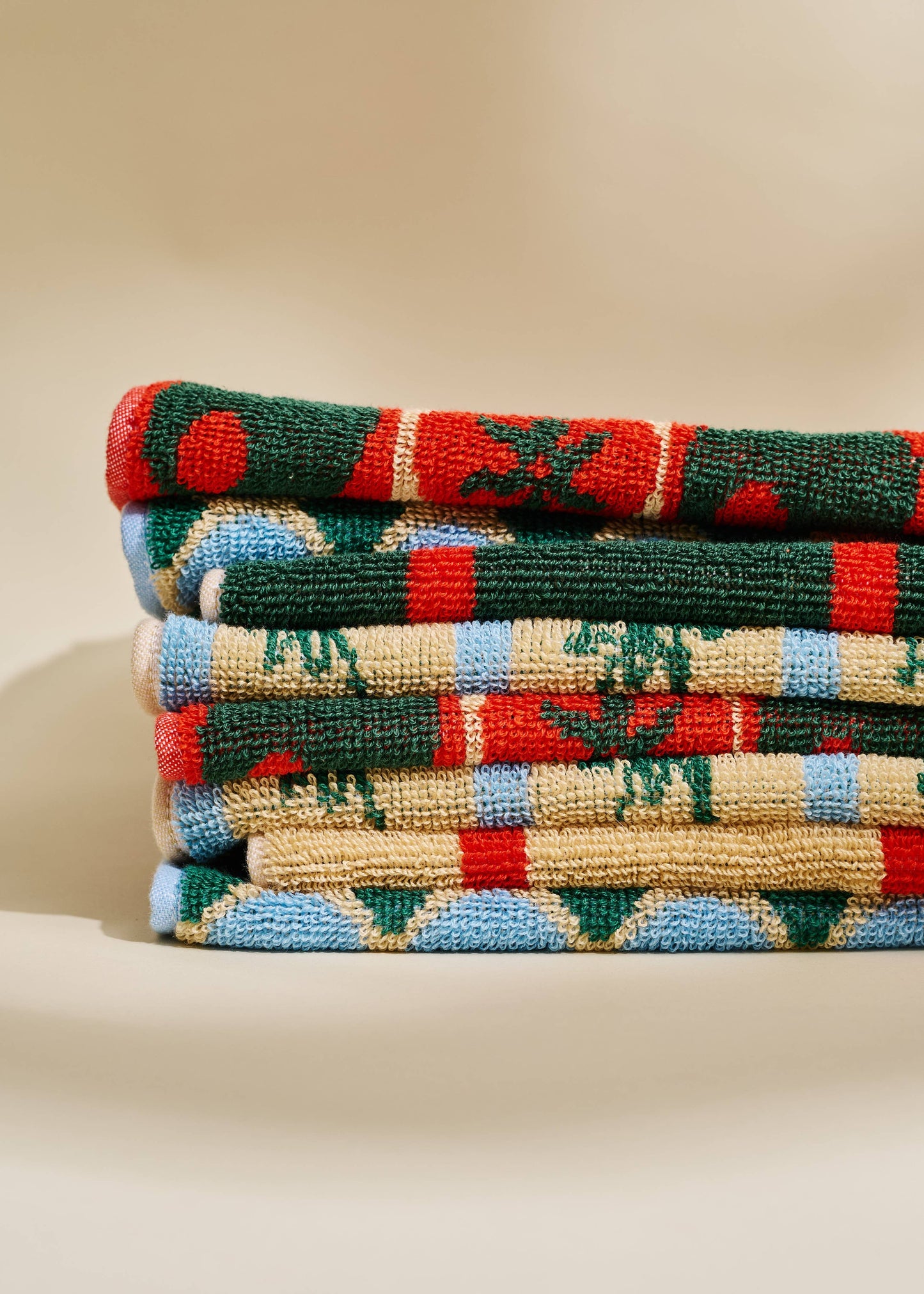 Palm Grid Checked Cotton Terry Cloth Hand Towel