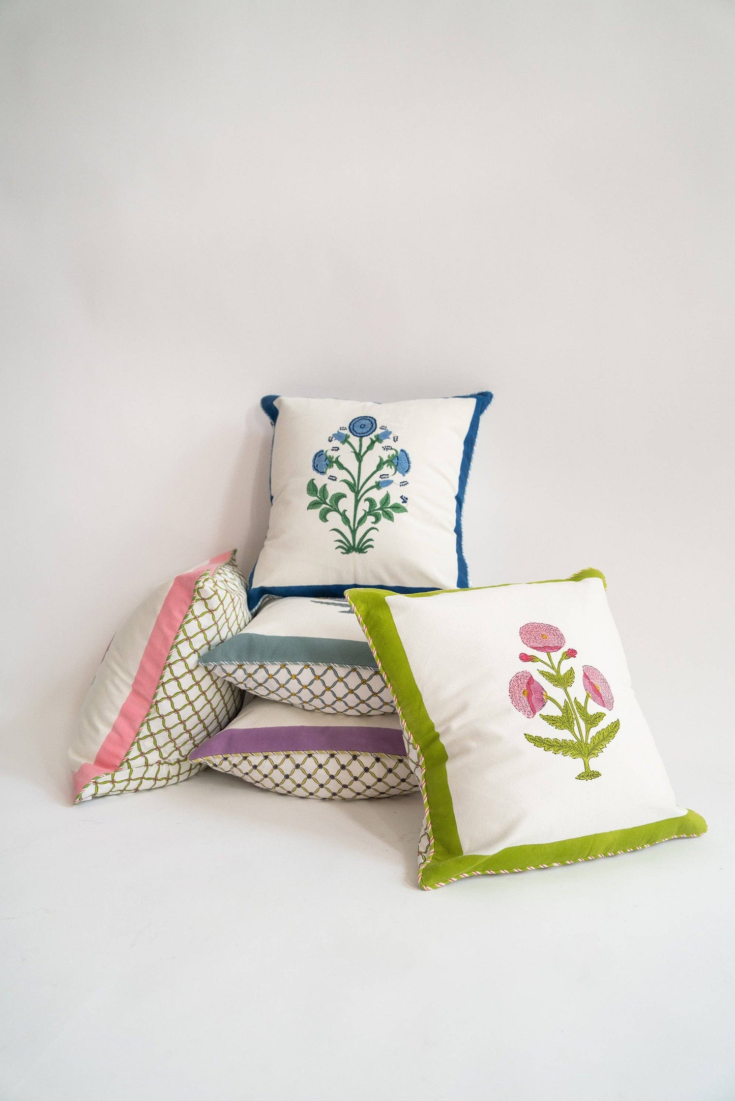 Cobalt Botanical Study Blockprint Throw Pillowcase 18x18