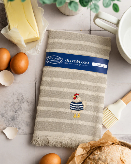 Camille Embroidered Hen Kitchen Towel
