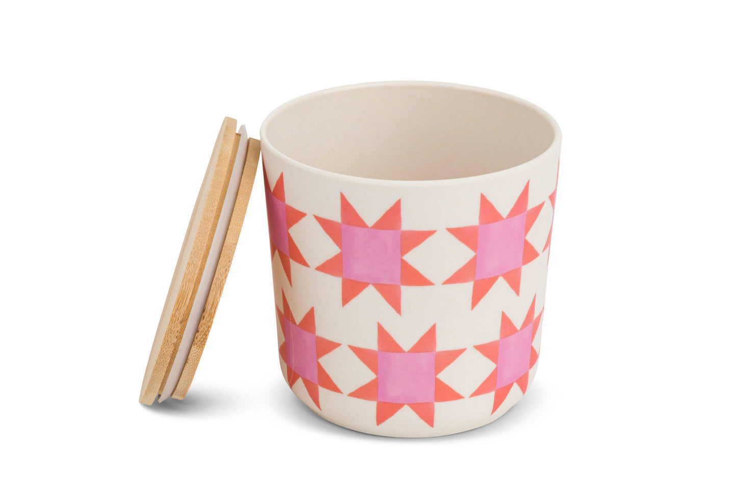 35oz Sara Fitz Bamboo Fiber Food Canister Pink Quilt