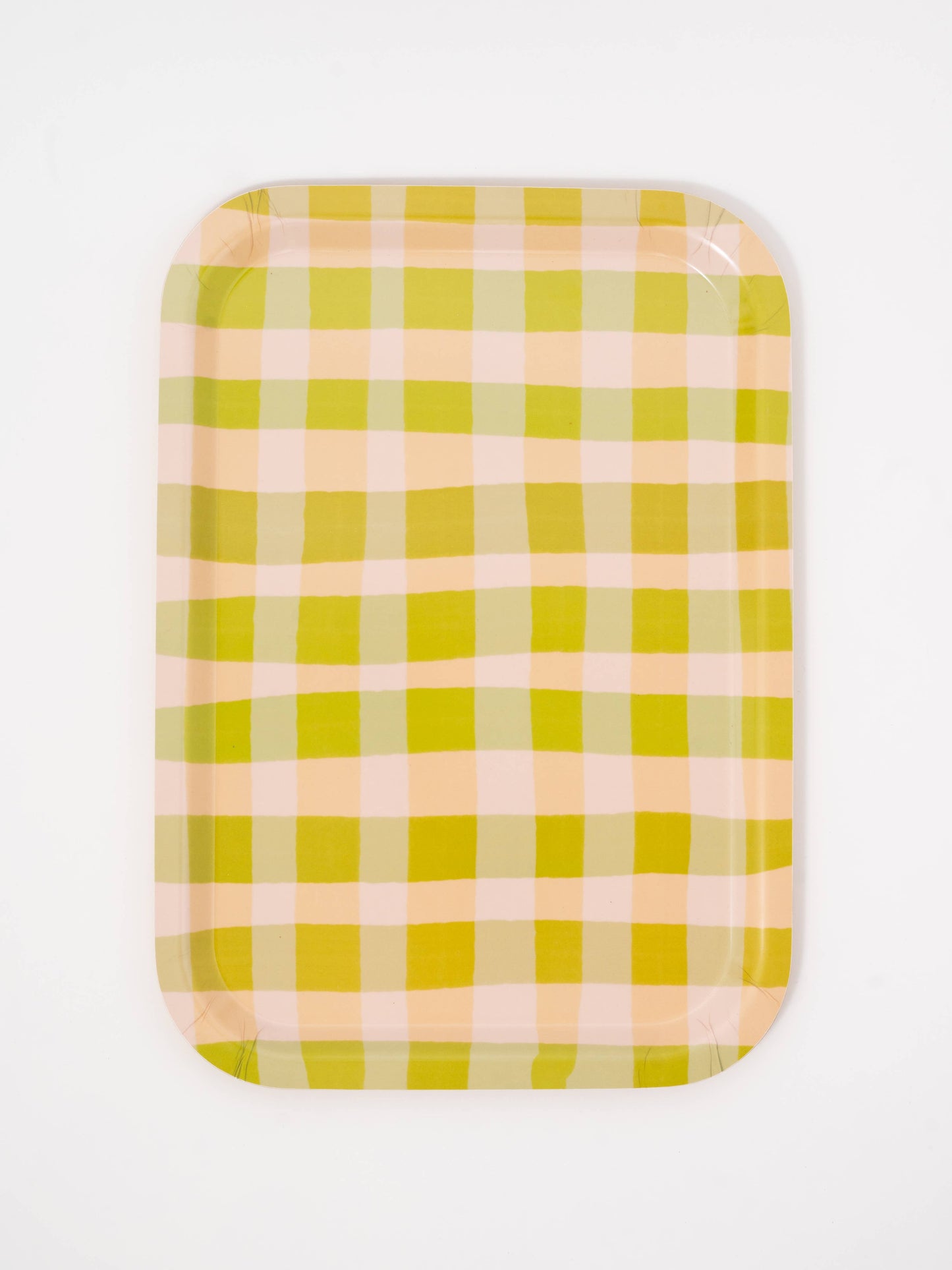 Green Gingham Bent Birch Serving Tray