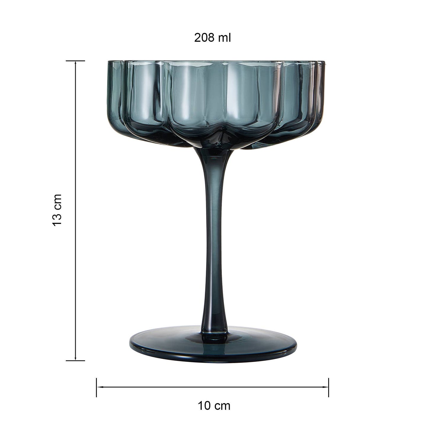 Flower Vintage Wavy Petals Glass Coupe 7oz, Sold individually (Muted Rainbow)