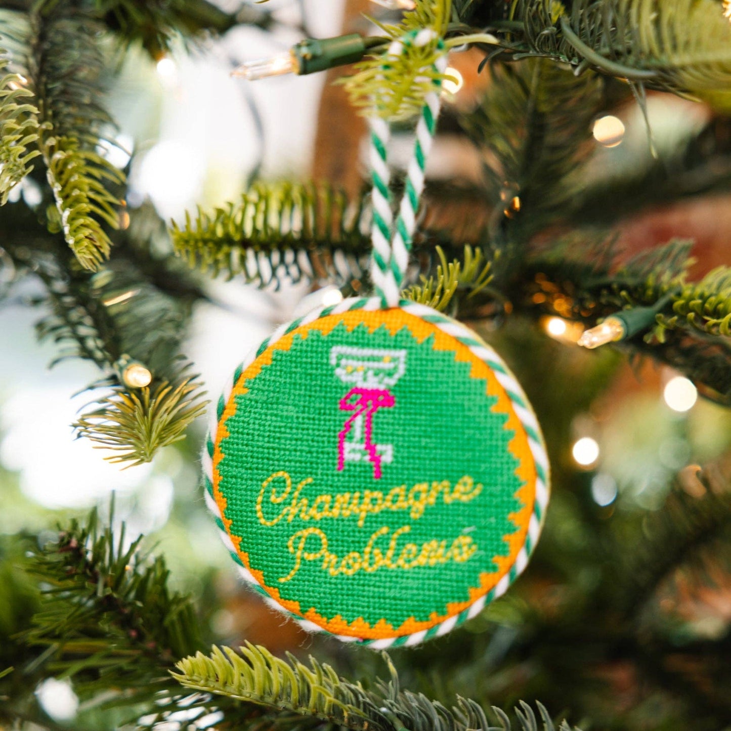 Needlepoint Ornament - Champagne Problems